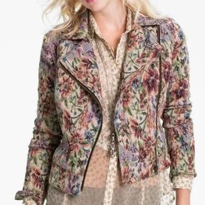 Free People Floral Tapestry Moto Jacket